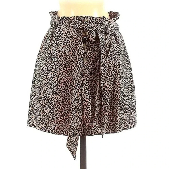 American Eagle Y2K Skirt Buttons Belted Linen Blend Cheetah Pull On Brown Size S - Picture 9 of 9
